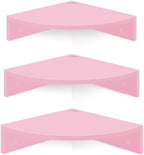 Homode Corner Shelf Wall Mount, Set of 3 Corner Floating Shelves with Cable Hole, 3 Tier Wood Corner Hanging Shelves, Living Room Bedroom Bathroom, Pink by Homode