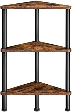 HOOBRO Corner Shelf Stand, Industrial 3-Tier Corner Bookshelf with Metal Frame, Plant Display Shelf, Small Bookcase for Small Spaces, Living Room, Rustic Brown and Black BF30CJ01 by HOOBRO
