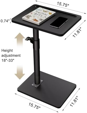 YUHFERA Sofa Armrest Tray Table for Couch - 360° Swivel Height Adjustable End for Small Spaces, Snack Side Table for Bed or Chair with Phone & Tablet Slot (Black,Standard) - Image 2