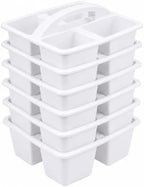 6 Pcs Plastic Classroom Caddy with Handle 4 Compartment White Classroom Caddies Organizer Classroom Caddy Portable for Teachers, Art Craft Crayon Marker Holder Baskets (White) by Unknown