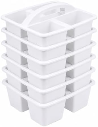 6 Pcs Plastic Classroom Caddy with Handle 4 Compartment White Classroom Caddies Organizer Classroom Caddy Portable for Teachers, Art Craft Crayon Marker Holder Baskets (White) by Unknown
