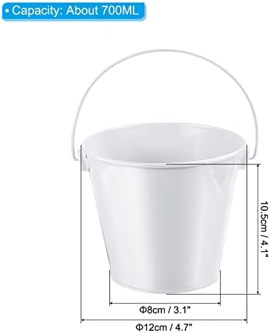 PATIKIL 4.7 Inch Colored Metal Buckets, 4 Pack Pencil Holder Buckets Round Metal Planter Pails Container with Handles for Classroom Crafts, White - Image 2