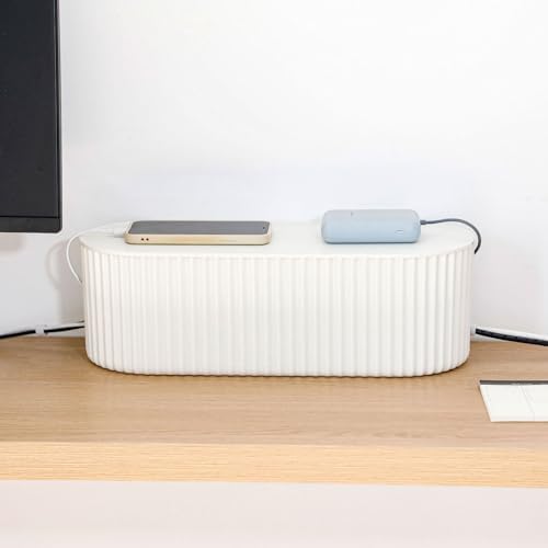 White Cable Management Box with Lid, Large, Plastic - Image 4