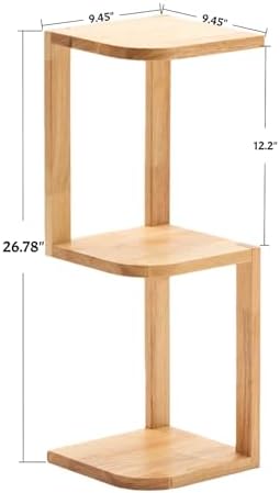 Corner Shelf Stand Desk Organizer,26.8" H Rubberwood Brown Rack for Small Spaces, Bedroom,Home Office,Kitchen,Bathroom (Natural, 3 Tier) - Image 3