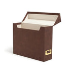 Smead Flip Top File Box, 10" x 3.7" x 13", Brown Vegan Leather, Gold Metal Nameplate (70234) by SMEAD