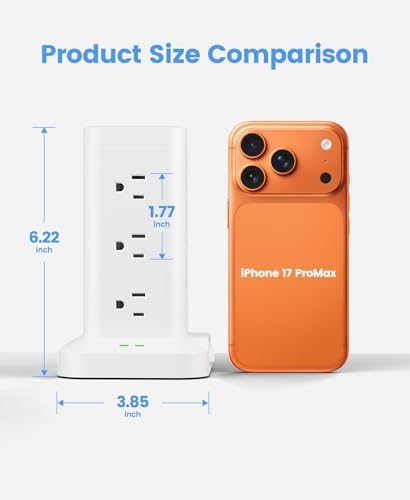 Power Strip Tower with Surge Protector 1800J, Fast Charging Tower PD20W USB-C Ports with 12 AC Outlets, Extension Cord for Home Office Dorm Room, 6ft, White - Image 2