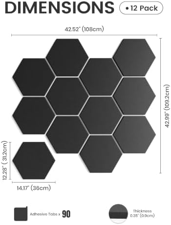 Fluxynara Extra Large 12-Pack Felt Bulletin Board Tiles, Black - Image 2