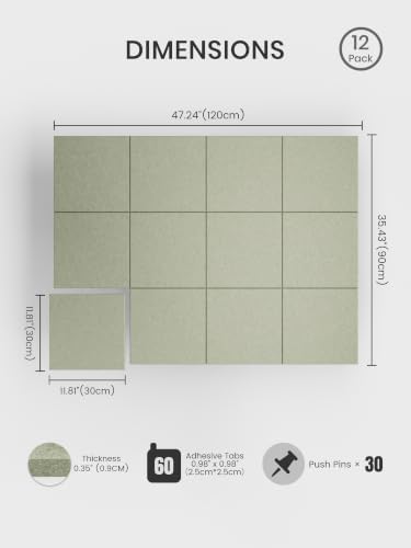 Bumusty 48"x 36" Large Felt Bulletin Board Tiles, Sage - Image 2