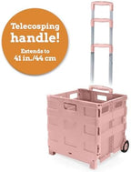 Inspired Living Ultra-Slim Rolling Collapsible Storage Pack-N-Roll Utility-carts, with Telescopic Handle, for Home, Garden, Shopping, Office, School use, Large, Raspberry Pink - Image 4