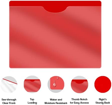 Red Plastic Folders with Pockets and Clear Cover, Doctor Stuff, Letter Size, Top Loading Vinyl File Folders, Job Jacket, Documents Holder, Pack of 100 - Image 4