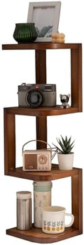 Corner Shelf Stand Desk Organizer,26.8" H Rubberwood Brown Rack for Small Spaces, Bedroom,Home Office,Kitchen,Bathroom (Walnut, 4 Tier) by Unknown