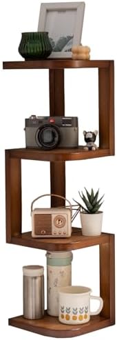 Corner Shelf Stand Desk Organizer,26.8" H Rubberwood Brown Rack for Small Spaces, Bedroom,Home Office,Kitchen,Bathroom (Walnut, 4 Tier) by Unknown