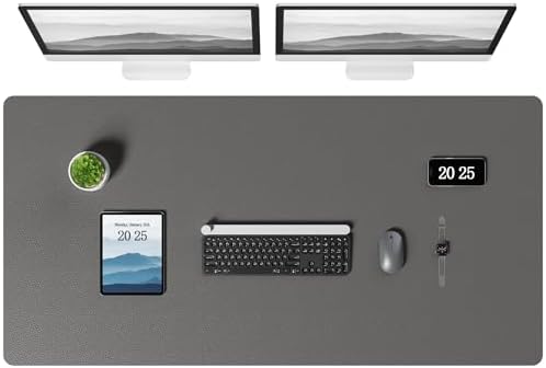 Aothia Leather Desk Pad Protector, Office Desk Mat, Large Mouse Pad, Laptop Desk Pad, Non-Slip PU Leather Desk Blotter, Waterproof Desk Writing Pad for Office and Home (Gray, 47" x 24") by AothiaSimpleNaturalUnique
