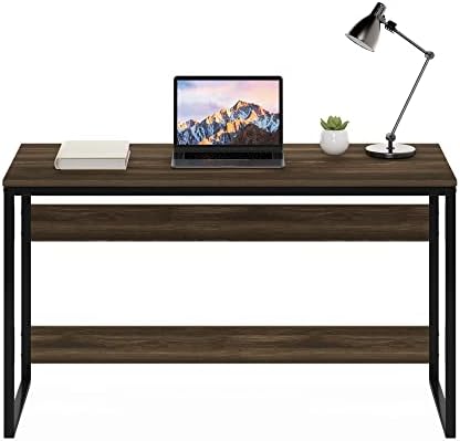 Furinno Moretti Desk, 52 Wide Metal Frame Gaming Desk, Rectangular Computer Desk, Writing Desk, Office Desk for Home Office, Study Room, Dorm, Bedroom, Brown Walnut - Image 4
