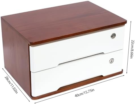 Wooden Desk Organizer with Lockable Drawers, 2-Tier Countertop Storage Cabinet File Cabinet Jewelry Organizer Home Office Supplies Organization Unit (Walnut&White-2 Lock) - Image 3