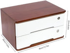 Lockable Desk Organizer Wooden Desktop Drawers Office Flat Files Storage Box Locking Countertop Storage Cabinet (Walnut + White, 2-Tier) - Image 3