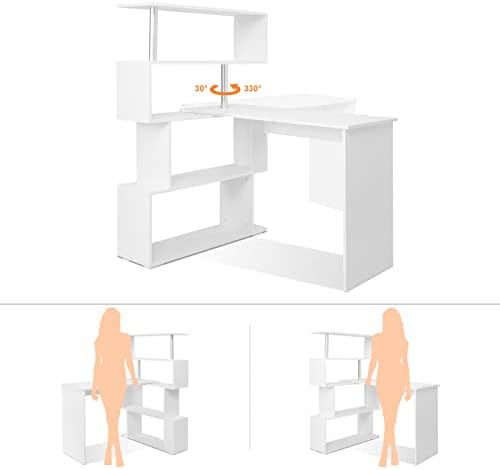 Mondeer 41.7" L-Shaped Desk with 4-Tier Shelves for Home Office, White - Image 6