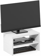 Set of 2 Stackable Separable Laptop Stand for Desk, Desk Organizers and Accessories, Dual Monitor Riser, for Office Desk Accessories, Office Supplier, Monitor Stand Riser, White - Image 5