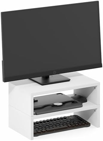 Set of 2 Stackable Separable Laptop Stand for Desk, Desk Organizers and Accessories, Dual Monitor Riser, for Office Desk Accessories, Office Supplier, Monitor Stand Riser, White - Image 5