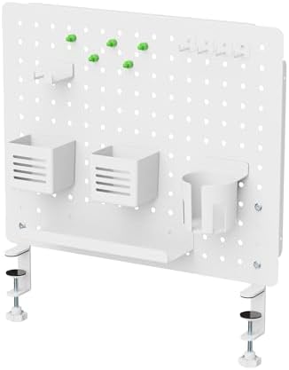 Kantek Pegboard Desktop Organizer & Accessories, Sits, Hangs or Clamps to Tables, 20.58” X 17” White Steel Privacy Panel, Cup Holder, Pen Cup, Headphone Holder, Tray, Magnets, Easy Install - Image 3