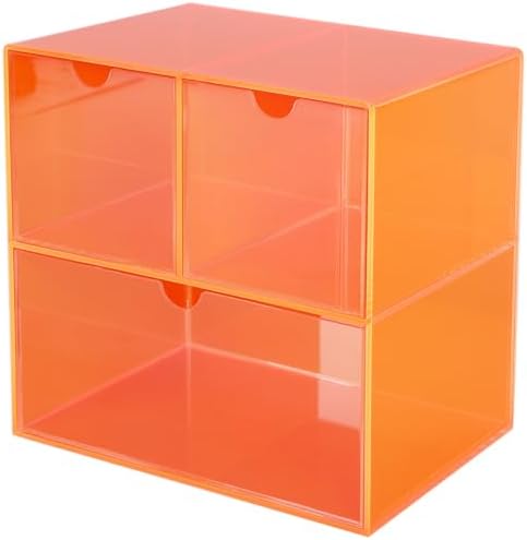 Gelite Desk Organizer with 3 Storage Drawers for Makeup Office Acrylic Desktop Drawer Organizer for Vanity Office Organization and Storage Box, Neon Orange by Gelite