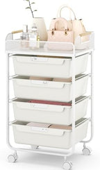 SYKIARIOL 4-Drawer Rolling Storage Cart with Mesh Top,White by SYKIARIOL