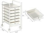 Rolling Storage Cart with Drawers 6-Tier Lock Wheels Office White - Image 3