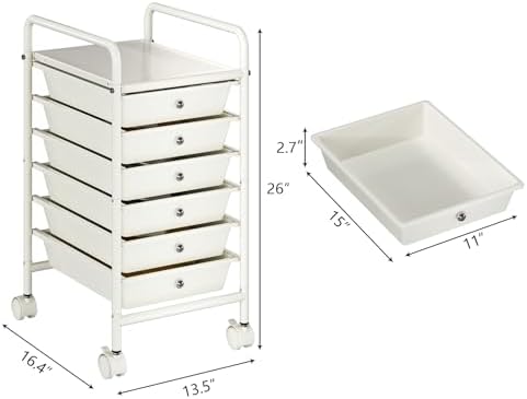 Rolling Storage Cart with Drawers 6-Tier Lock Wheels Office White - Image 3