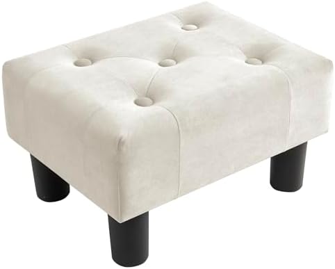 Poofzy Small Foot Stool Ottoman, Velvet Ottoman Foot Rest with Legs, Rectangle Foot Rest for Couch, Footstools and Ottomans Small for Living Room and Entryway (Beige) by Poofzy