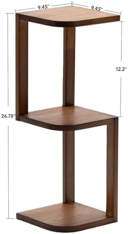 Corner Shelf Stand Desk Organizer,26.8" H Rubberwood Brown Rack for Small Spaces, Bedroom,Home Office,Kitchen,Bathroom (Walnut, 3 Tier) - Image 3