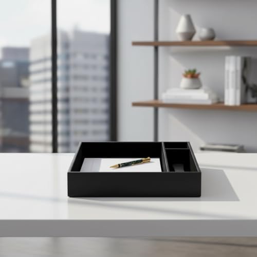 Dacasso Classic Black Leather Luxury Conference Room Organizer Tray - Executive Boardroom Table Decor and Office Accessory Desk Surface Protector - Image 2
