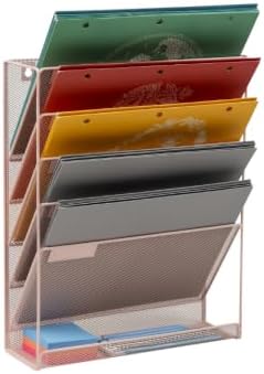 5 Tier Wall Mount Metal File Organizer, Rose Gold Mesh by Unknown