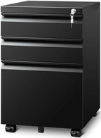 Guizeeopo Filing Cabinets for Home Office, Mobile File Cabinet with Lock, 3 Drawer Filing Cabinet for A4/Letter/Legal Size Folder, Fully Assembled Except Casters, Matte Black by GUIZEEOPO