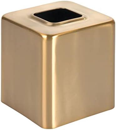 mDesign Metal Square Tissue Box Cover, Modern Facial Paper Holder - Accessories for Bathroom Vanity Countertop, Bedroom Dresser, Night Stand, Desk, Office and End Table - Unity Collection - Soft Brass - Image 5