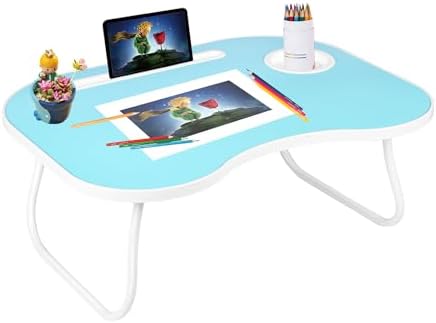Lap Desk for Laptop Bed Trays for Eating and Laptops Breakfast in Bed Laptop Stand TV Trays for Bed with Cup Holder/Drawer for Sofa/Couch Portable Foldable (Blue, M(19×14")) - Image 6