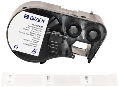 Brady Authentic (M4-90-427) Self-Laminating Vinyl Wrap Around Labels 1.5" H x 0.75" W Black on White, Clear, 180 Labels. for use with The BMP41, BMP51, and M511 Label Printers by BradyCorp