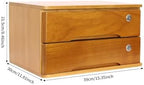 Lockable Desk Organizer Wooden Desktop Drawers Office Flat Files Storage Box Locking Countertop Storage Cabinet (Wood Yellow, 2-Tier) - Image 2