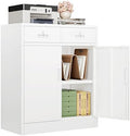 CJF Metal Storage Cabinet, Locking Storage Cabinet with Doors and 2 Drawers, Metal Cabinets for Office/Home/Garage 36" H x 32" W x 16" D (White) by CJF