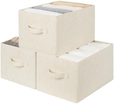 StorageWorks Closet Storage Bins, Beige (Cotton-Linen), Large, 3-Pack by StorageWorks