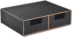 Linen Leather Desk Organizer and monitor stand with Drawers－Mini Desktop Drawer Organizer Stackable－Tabletop Organization Storage Box for Office Supplies Home Vanity Toiletries (Black, 2-drawers) by RHCSZ