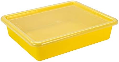 Storex Letter Size Flat Storage Tray – Organizer Bin with Non-Snap Lid for Classroom, Office and Home, Yellow, 5-Pack (62538A05C) - Image 6