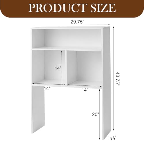 GlikCeil Desk Hutch Dorm White Extra Deep Tall Dorm Desk Bookshelf Organizer with 2 Shelves and 3 Tier Desktop Hutch Storage Organizer 29.75" W x 14" D x 43.75" H for College Home Office Supply - Image 3
