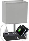 Grey Table Lamp for Bedroom - Stepless Dimmable, USB C+A, 2 AC Outlets by KakanuoLightings