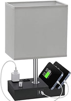 Grey Table Lamp for Bedroom - Stepless Dimmable, USB C+A, 2 AC Outlets by KakanuoLightings