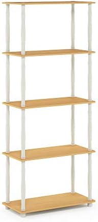Furinno TURN-S-TUBE Storage Shelves, 5-Tier Book Shelf, Corner Shelf, Toolless Open Shelves, Classic Tubes, for Organization and Storage, Living Room, Garage, Home Office, Beech - Image 6