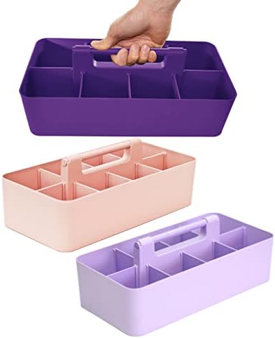 -Large Portable Caddy, DIY Dividers, 8 Compartments, School Office Supplies Home Business Portable Basket with Handle Storage Made in USA (3 PACK, Royal Purple/Lavender/Pink) by EnjoyOrganizer