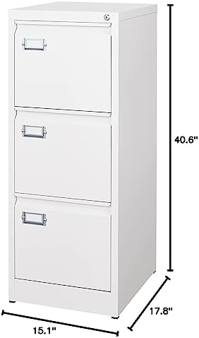 BYNSOE 3 Drawer File Cabinet with Lock Metal Vertical File Storage Cabinet Office Home Steel Vertical File Cabinet for A4 Legal/Letter Size Narrow File Cabinet Locked,Assembly Required - Image 3