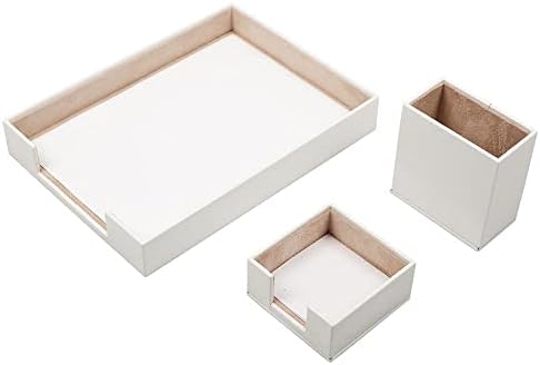 MOOGCO White Leather Desk Set - Pad, Note Paper & Pen Holder - Coaster - Accessories & Organizer - Office Storage, White by MOOGLLC