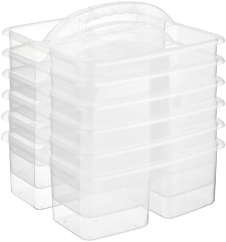 ALINK Plastic Classroom Caddy Organizer with Handle, 6-Pack 3 Compartments Portable Plastic Storage Caddy for Classroom Organization, Table, Desk, Office, Craft Art, Teacher Supply - Clear by ALINK
