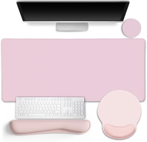 LIMKRIAN Pink Desk Mat Set, Mouse Pad with Wrist Rest & Keyboard Support by LIMKRIAN
